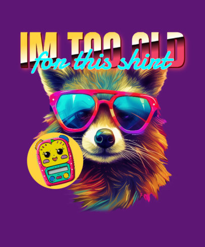 Retro T-Shirt Design Template with a Funny Raccoon with Sunglasses
