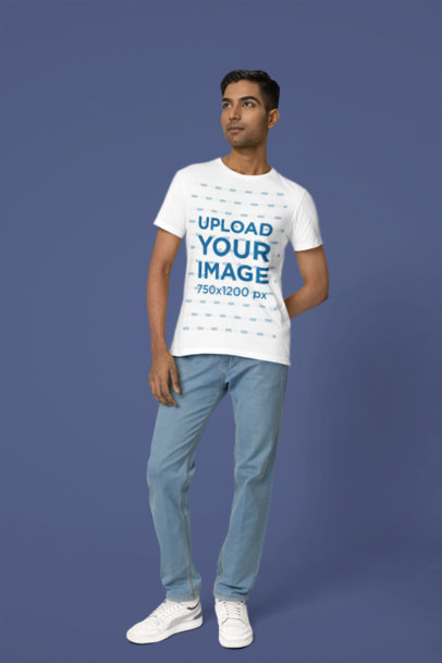 Scott International Tee Mockup of a Serious Man Posing in a Studio