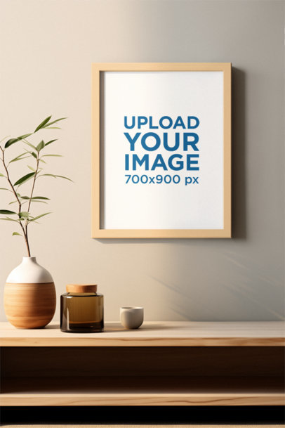 Mockup of an AI-Generated Vertical Art Print Placed in a Room with a Relaxing Vibe