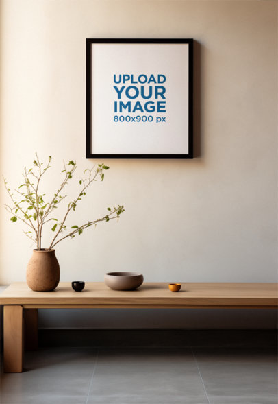 AI-Created Mockup Featuring a Vertical Art Print Placed on a Relaxing Setting