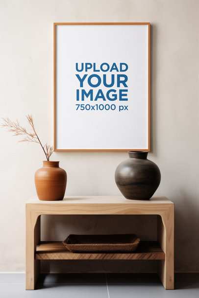 Mockup of an Art Print Placed in a Room Decorated with Relaxing Items