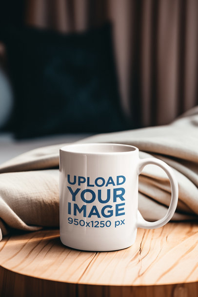 AI-Generated Mockup Featuring an 11 Oz Coffee Mug Placed on a Wooden Table