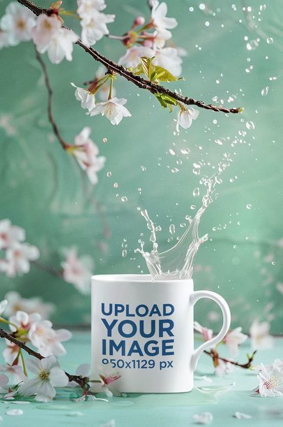 AI-Created Mockup of a Coffee Mug Featuring Splashing White Tea