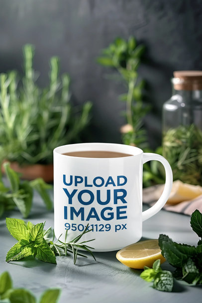 Mockup of an AI-Created Coffee Mug Filled With a Lemon Mint Infusion