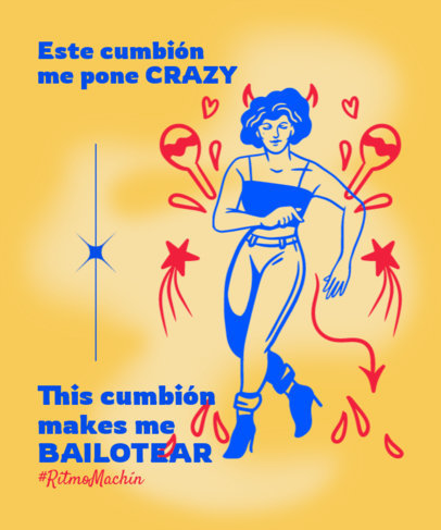 T-Shirt Design Template Featuring a Woman Dancing Cumbia  6429d
