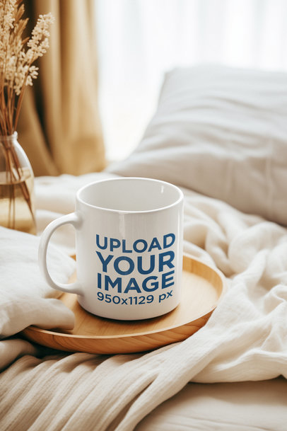 Relaxing-Themed Mockup Featuring a Coffee Mug Placed on a Bed m37827
