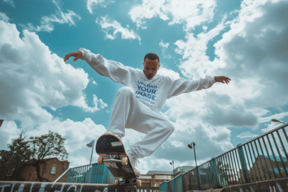 Mockup of a Fortnite-Inspired Man Character Generated by AI Wearing a Sweatshirt m38476