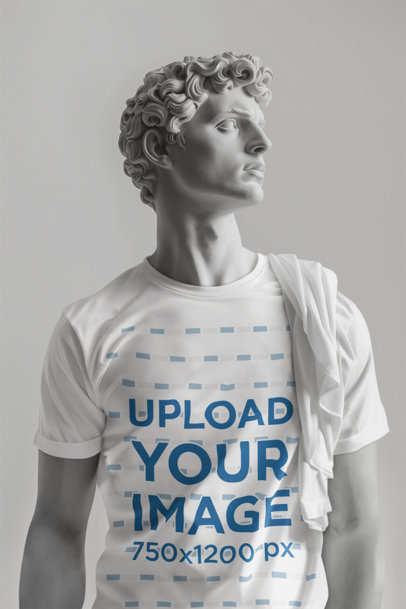 Mockup Featuring an AI-Generated Marble Statue of a Man Wearing a Crewneck T-Shirt m38364