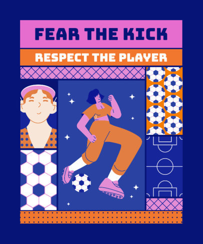 T-Shirt Design Creator Featuring a Cartoonish Woman Playing Soccer 6428g