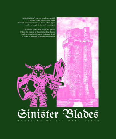 Back T-Shirt Design Template Featuring Medieval-Inspired Illustrations ED-6925c