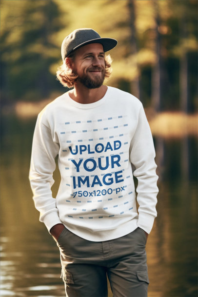 Sweatshirt Mockup of an AI-Generated Bearded Man Posing Outdoors