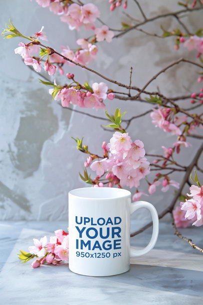 Mockup of an AI-Created Coffee Mug Featuring Pink Flowers