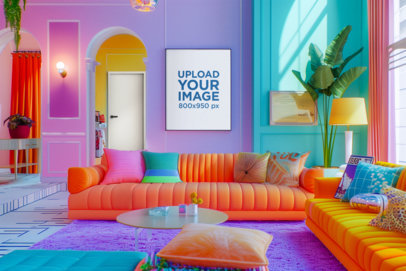 Home Decor-Themed Mockup Featuring an AI-Generated  Art Print in a Nice Living Room m38327