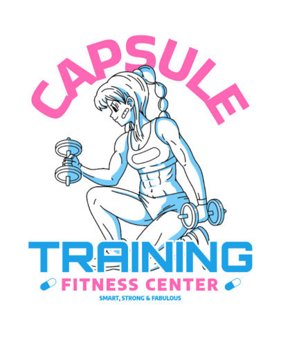 Gym T-Shirt Design Template with an Anime Girl Lifting Dumbbells