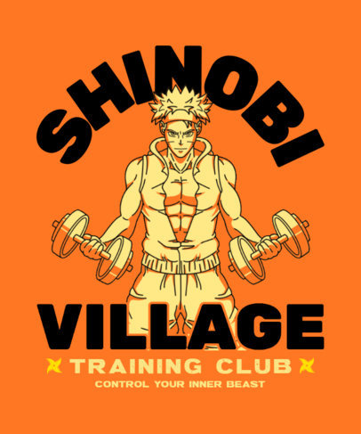 Gym T-Shirt Design Creator with an Illustrated Anime Character Lifting Dumbbells