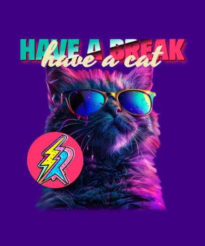 T-Shirt Design Maker Featuring a Cool Cat with Sunglasses for a Retro Party 6427f