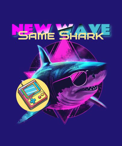 Synthwave-Style T-Shirt Design Creator Featuring a Neon Shark with Sunglasses 6427h