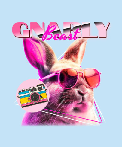 T-Shirt Design Template Featuring a Cool Bunny with Sunglasses and a Retro Camera