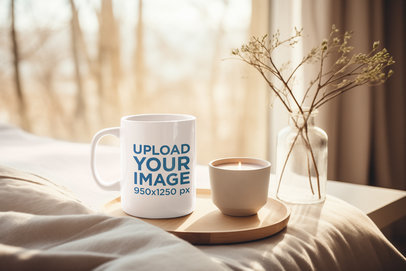 AI-Created Mockup of a Coffee Mug Placed in a Cozy Room with Relaxing Vibes m37830