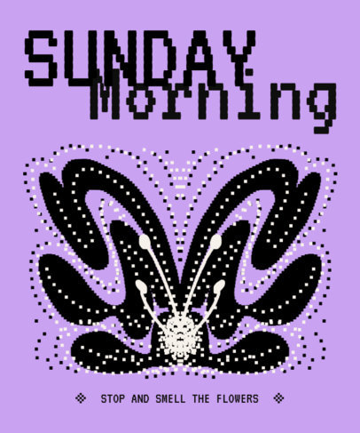 T-Shirt Design Template With a Pixel Art Aesthetic and a Flower Quote