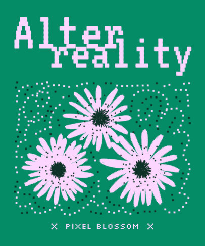 T-Shirt Design Template Featuring a Pixel Flower-Themed Style