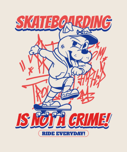 T-Shirt Design Template Featuring a Skating Dog Cartoon with a Graffiti