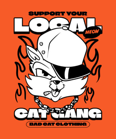 T-Shirt Design Maker Featuring a Retro Cat Cartoon with Background Flames