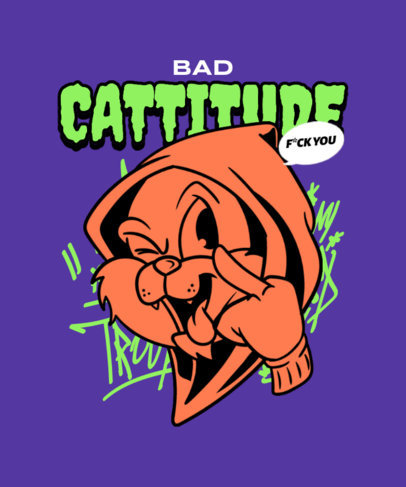 T-Shirt Design Template Featuring a Hooded Cat Cartoon Showing the Middle Finger 6425i