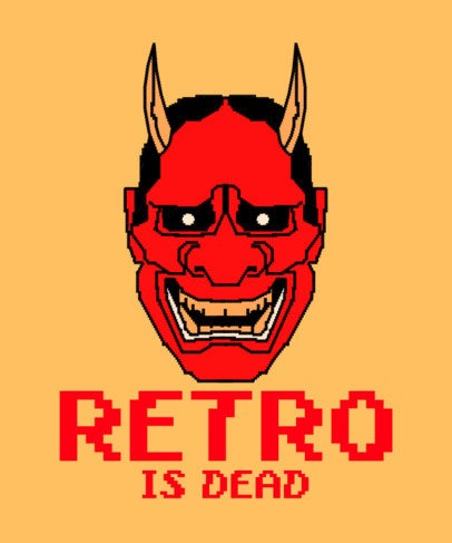 T-Shirt Design Template with a Devil Face and a Pixelated Typography