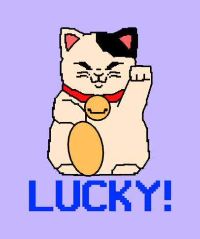 T-Shirt Design Creator with a Pixelated Maneki-Neko Cat Illustration 6427j