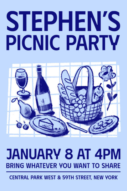 Invitation Generator for a Birthday Picnic Party With Illustrated Food 6436a