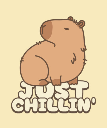 T-Shirt Design Template With an Illustrated Capybara and a Kawaii Aesthetic
