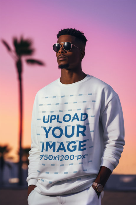 GTA-Inspired Mockup of a Man Wearing Sunglasses and a Sweatshirt at Sunset