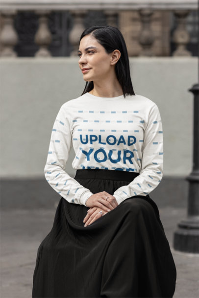 Bella Canvas Long Sleeve Tee Mockup of a Woman in a Modest Fashion-Inspired Outfit