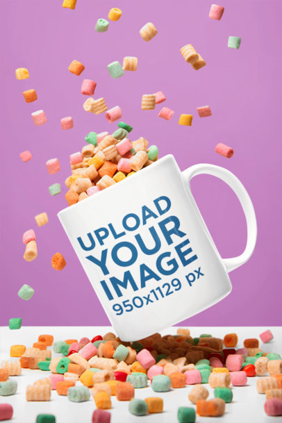 AI-Created Coffee Mug Mockup Featuring Floating Cereal Flakes m36276