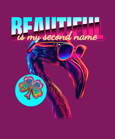 T-Shirt Design Template Featuring a Neon Flamingo with a Synthwave-Style Text 6427