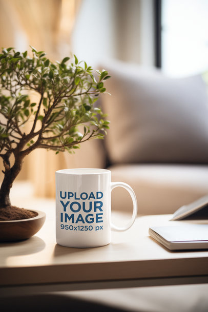 Mockup of an AI-Generated Coffee Mug Placed in a Relaxing Setting