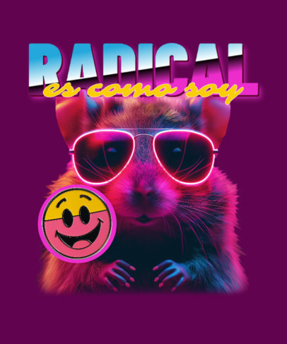 Retro T-Shirt Design Template Featuring a Mouse with Neon Sunglasses 6427d