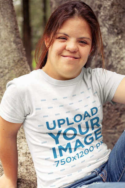 Mockup of a Woman Wearing a Round Neck T-Shirt at a Park