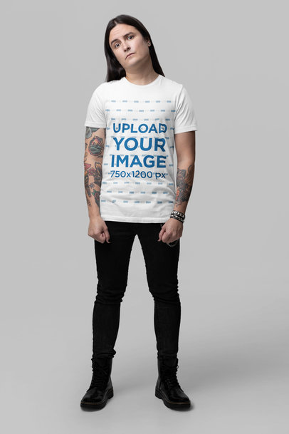 Meatlhead-Themed Mockup Featuring a Tattooed Man Wearing a Bella Canvas T-Shirt