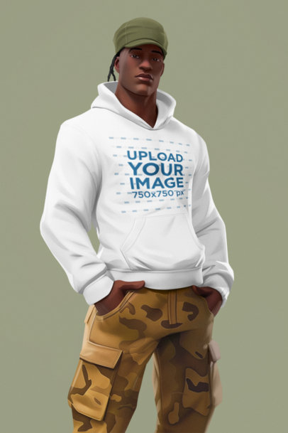 AI-Generated Mockup of an Illustrated Man Inspired by Fortnite Wearing a Pullover Hoodie