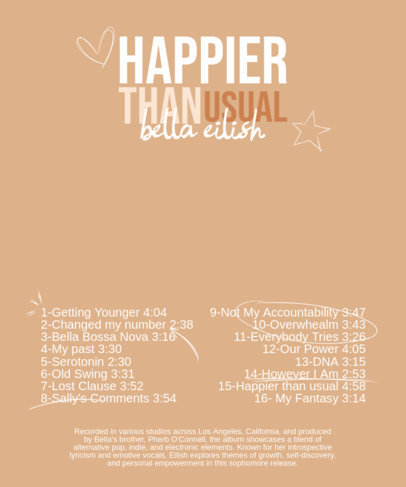 Back-View T-Shirt Design Maker with a Tracklist Inspired by a Pop Artist's Music ed6911