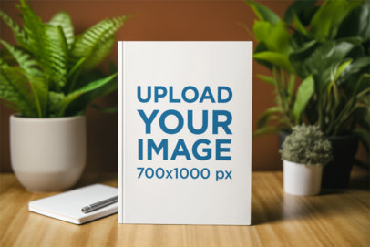 Mockup of an AI-Created Hardcover Book Placed on a Wooden Table