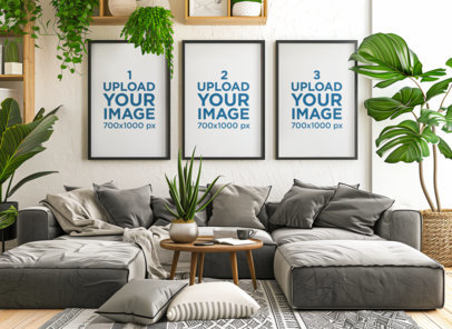 Art Print Mockup Featuring an AI-Created Tropical-Styled Living Room m38330