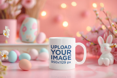 Mockup of an AI-Generated Coffee Mug in an Easter-Decorated Setting m38576