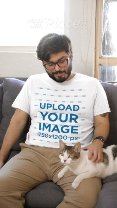 Bella Canvas Round-Neck Tee Video Featuring a Man Petting a Cat