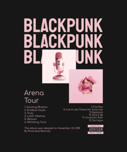 Back-View T-Shirt Design Template with a Pink Microphone Inspired by a Girl Group's Tour ed6909a