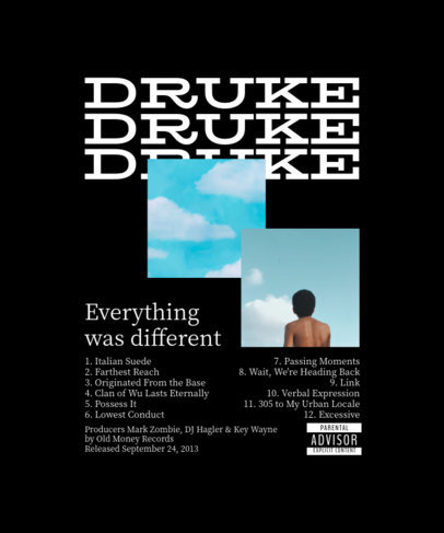 Back-View T-Shirt Design Creator with a Cloudy Sky Picture Inspired by a Canadian Rapper ed6909g