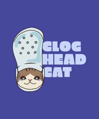 T-Shirt Design Template Featuring a Crying Kitten with a Clog Shoe on Its Head