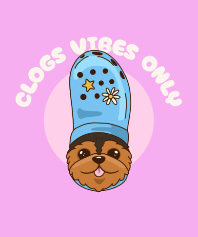 T-Shirt Design Maker Featuring a Cute Puppy with a Clog Shoe on Its Head